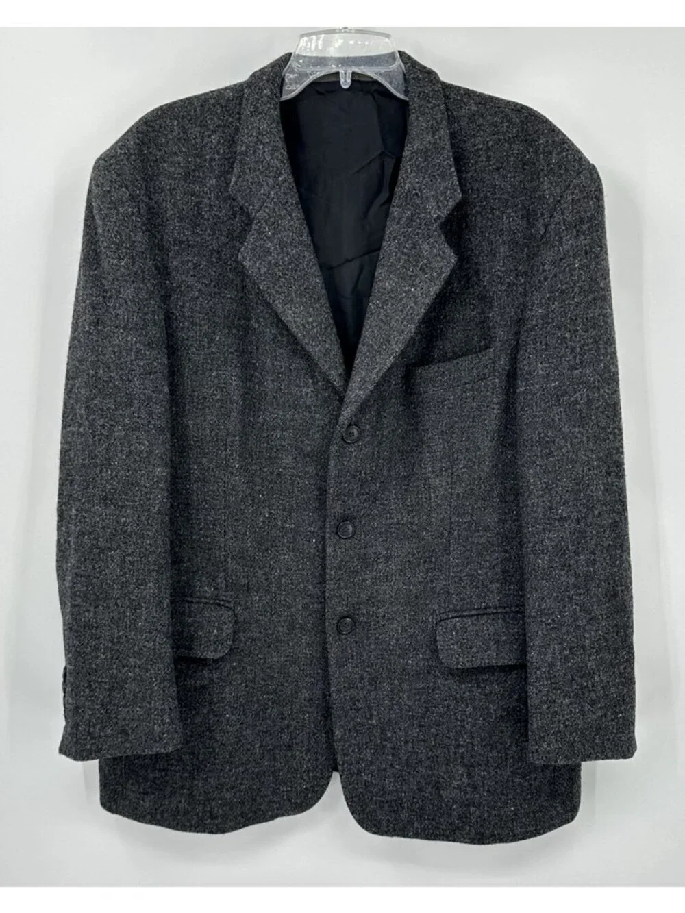 HARRIS TWEED vintage 80s blazer 46R hand woven wool gray tweed 3 button